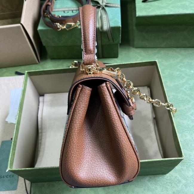 Gucci Horsebit 1955系列棕色皮革迷你手袋7038，高级时尚女包