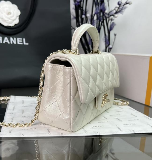 Chanel CF手提系列AS2431珠光白羊皮高级定制款