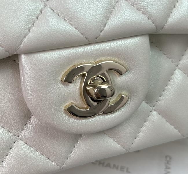 Chanel CF手提系列AS2431珠光白羊皮高级定制款