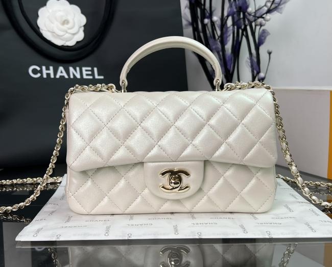 Chanel CF手提系列AS2431珠光白羊皮高级定制款