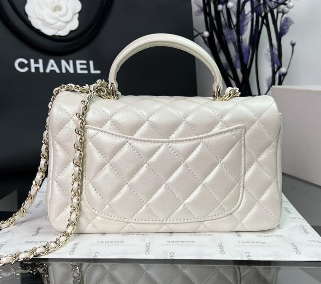 Chanel CF手提系列AS2431珠光白羊皮高级定制款