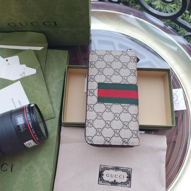 Gucci 双G彩虹条系列最新款拉链钱包