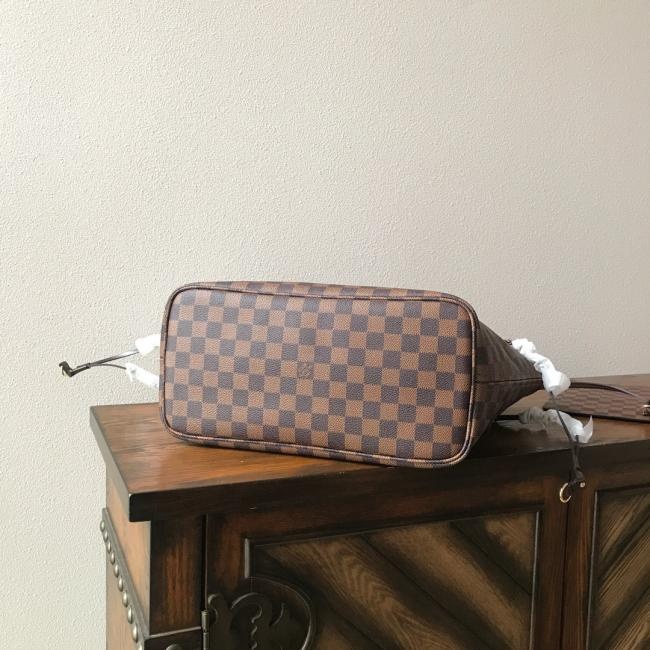 LV Neverfull N41358复刻版 中号咖啡格红里手提包