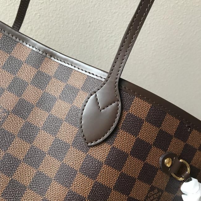 LV Neverfull N41358复刻版 中号咖啡格红里手提包