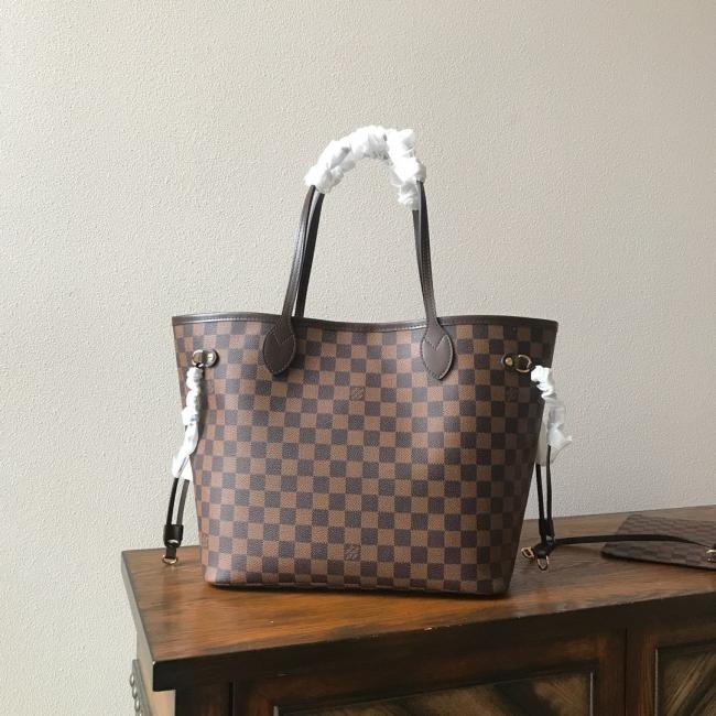 LV Neverfull N41358复刻版 中号咖啡格红里手提包