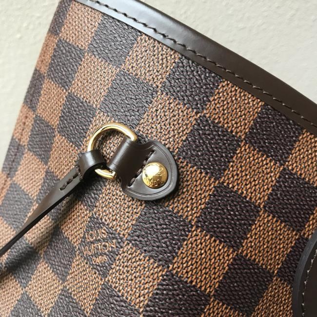 LV Neverfull N41358复刻版 中号咖啡格红里手提包