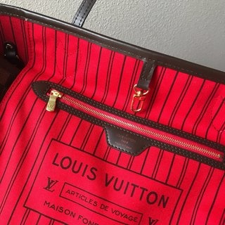 LV Neverfull N41358复刻版 中号咖啡格红里手提包