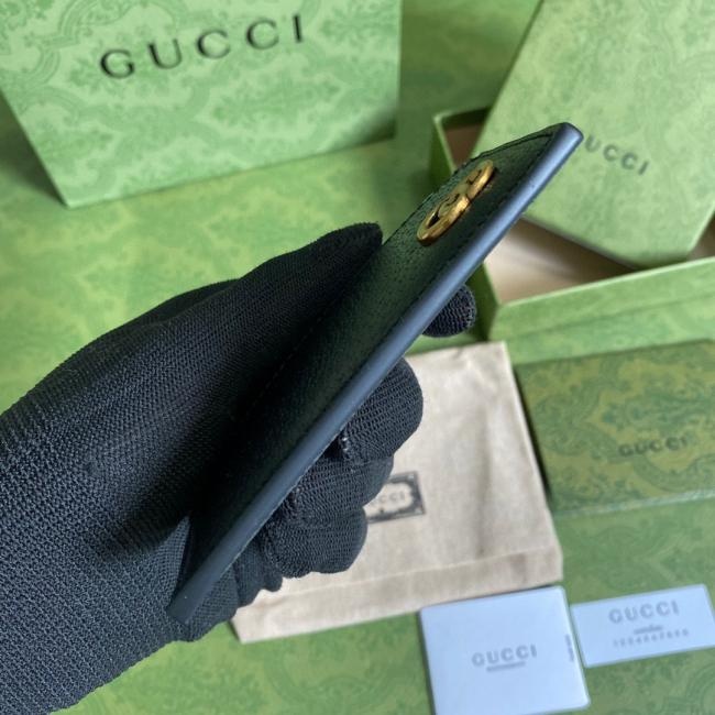 Gucci 6575经典GG图案黑色全皮卡包，配全套原厂绿盒包装