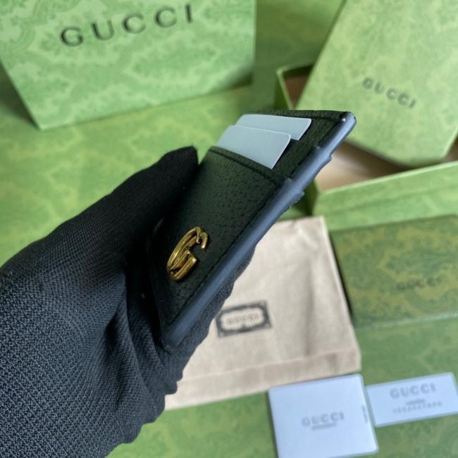 Gucci 6575经典GG图案黑色全皮卡包，配全套原厂绿盒包装