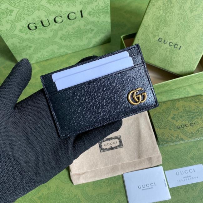 Gucci 6575经典GG图案黑色全皮卡包，配全套原厂绿盒包装