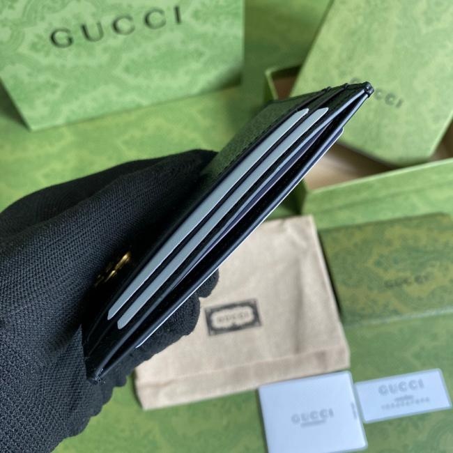 Gucci 6575经典GG图案黑色全皮卡包，配全套原厂绿盒包装