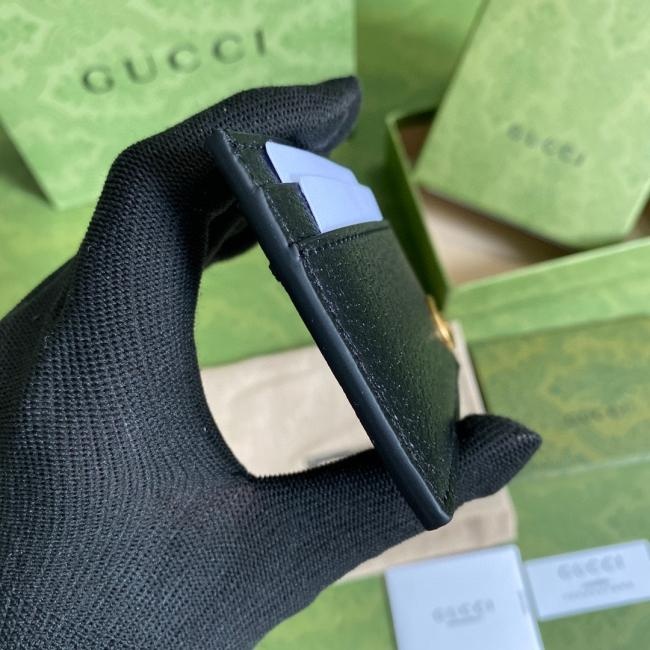 Gucci 6575经典GG图案黑色全皮卡包，配全套原厂绿盒包装