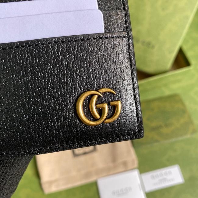 Gucci 6575经典GG图案黑色全皮卡包，配全套原厂绿盒包装