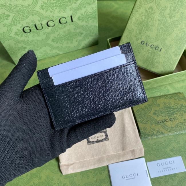 Gucci 6575经典GG图案黑色全皮卡包，配全套原厂绿盒包装