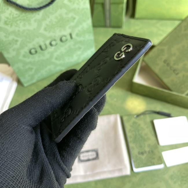 Gucci 473927经典GG图案黑色全皮卡包