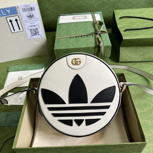 GG×adidas Ophidia系列702626白色/拼黑全皮肩背包原厂包装