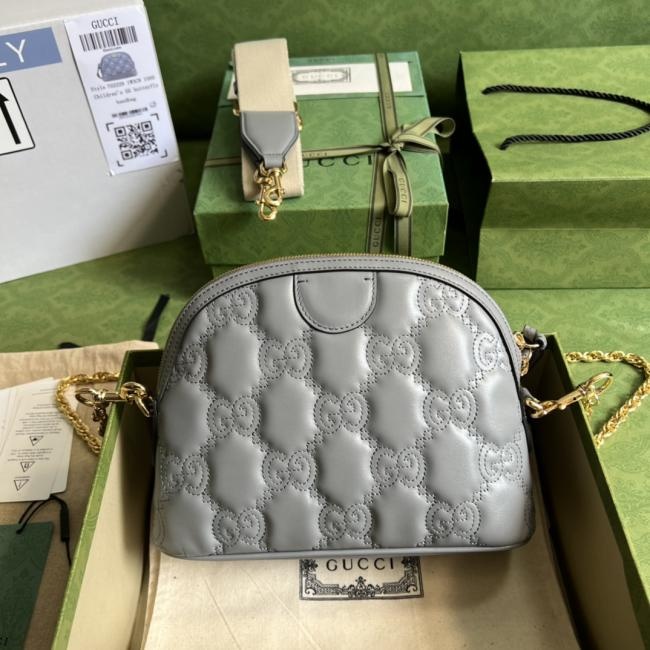 Gucci GG matelassé皮革单肩包702229灰色Love Parade系列