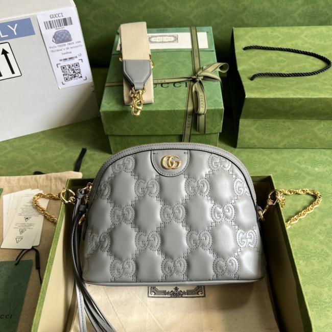 Gucci GG matelassé皮革单肩包702229灰色Love Parade系列