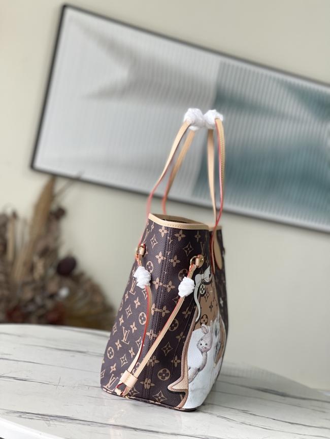 LV M40995 猫咪丝印 NEVERFULL 中号手袋全新演绎经典，32 x 29 x 17 cm