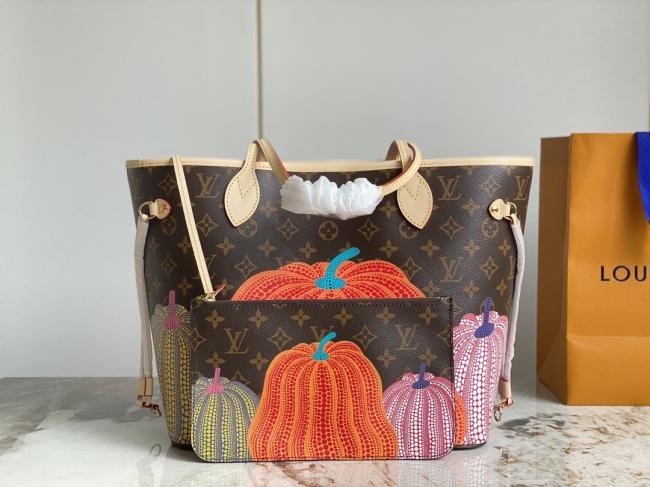 LV x YK Neverfull MM 南瓜丝印购物袋，独特设计，时尚高级