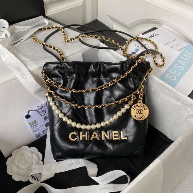 CHANEL迷你款22包包2023春夏系列新品黑色款神秘麻豆