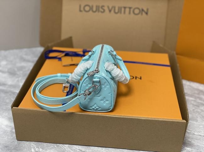 LV M82342珠光蓝全皮速度包Nano Speedy手袋 Monogram Empreinte压纹粒面皮革