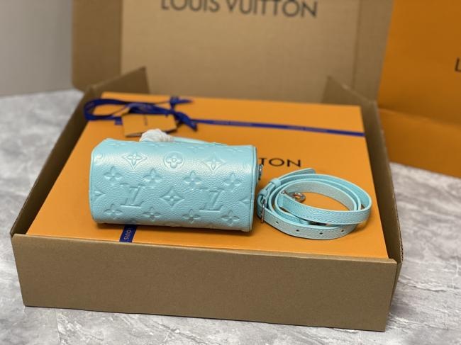 LV M82342珠光蓝全皮速度包Nano Speedy手袋 Monogram Empreinte压纹粒面皮革