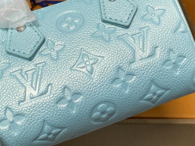 LV M82342珠光蓝全皮速度包Nano Speedy手袋 Monogram Empreinte压纹粒面皮革