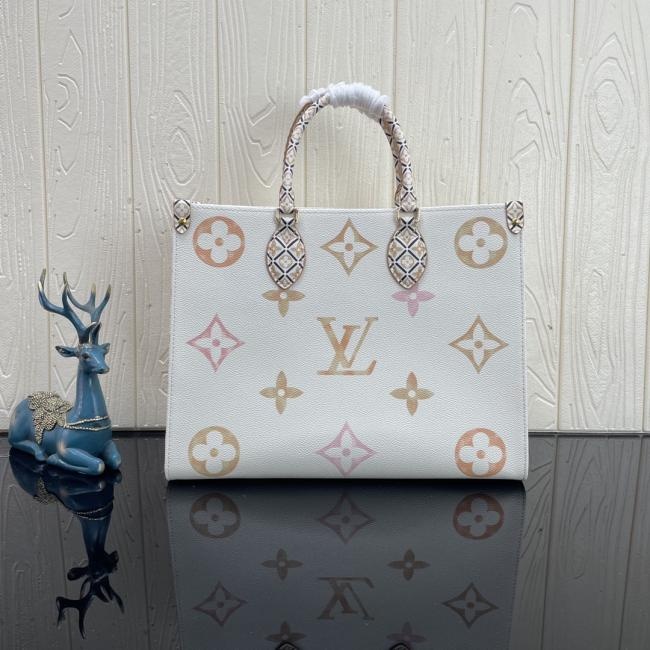 LV ONTHEGO 中号手袋 白色四方包妈咪袋系列当季新款