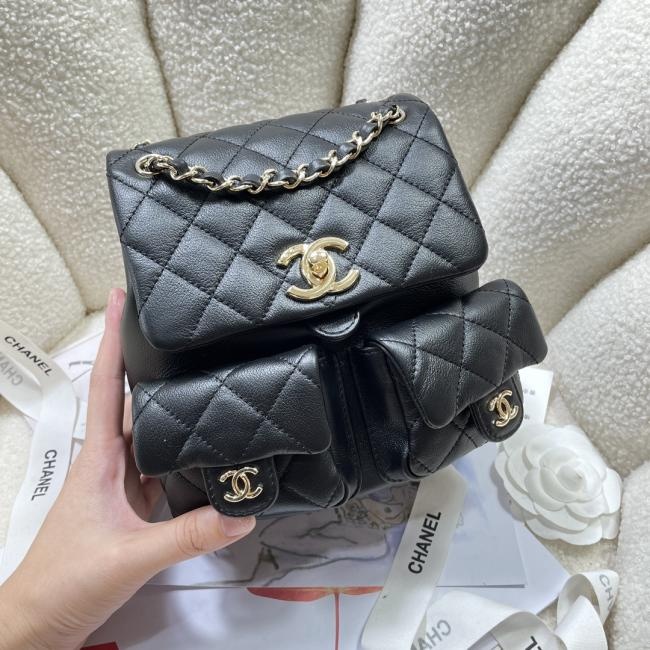 CHANEL 黑色牛皮平纹大号23P双背包