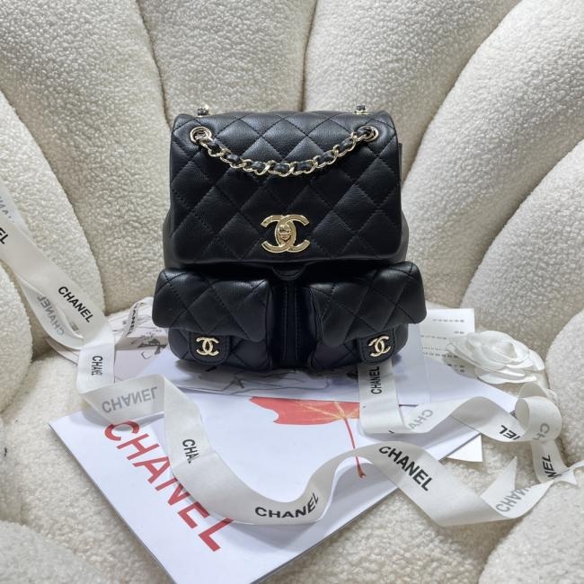 CHANEL 黑色牛皮平纹大号23P双背包