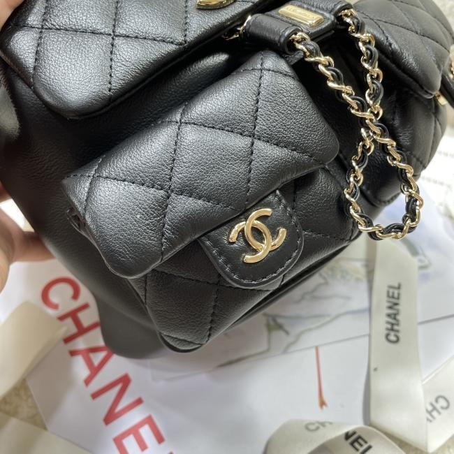 CHANEL 黑色牛皮平纹大号23P双背包