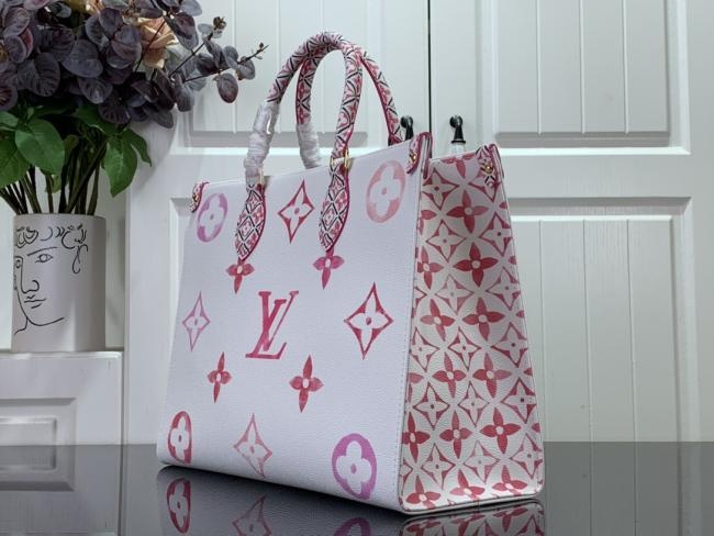 LV OnTheGo M229 玫红色花花手提包，复古葡萄牙风格