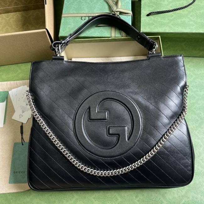 Gucci Blondie系列中号托特包 751516 黑色原厂皮