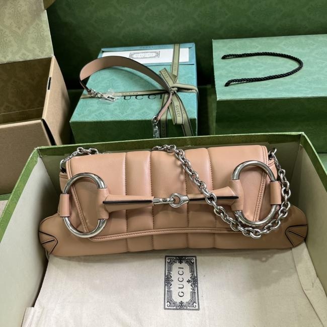 Gucci Horsebit Chain中号肩背包7642玫瑰米色原厂皮，意大利创作