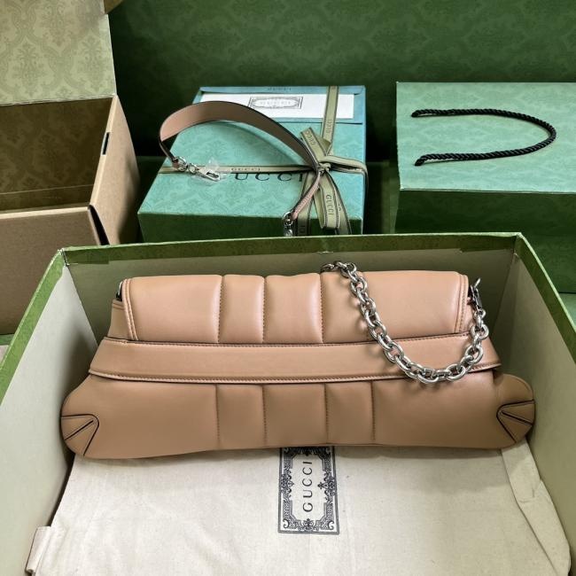 Gucci Horsebit Chain中号肩背包7642玫瑰米色原厂皮，意大利创作