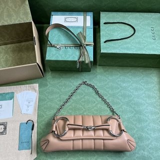 Gucci Horsebit Chain中号肩背包7642玫瑰米色原厂皮，意大利创作